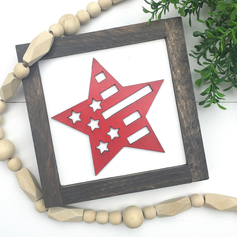 Independence Day Star Framed Wood Sign