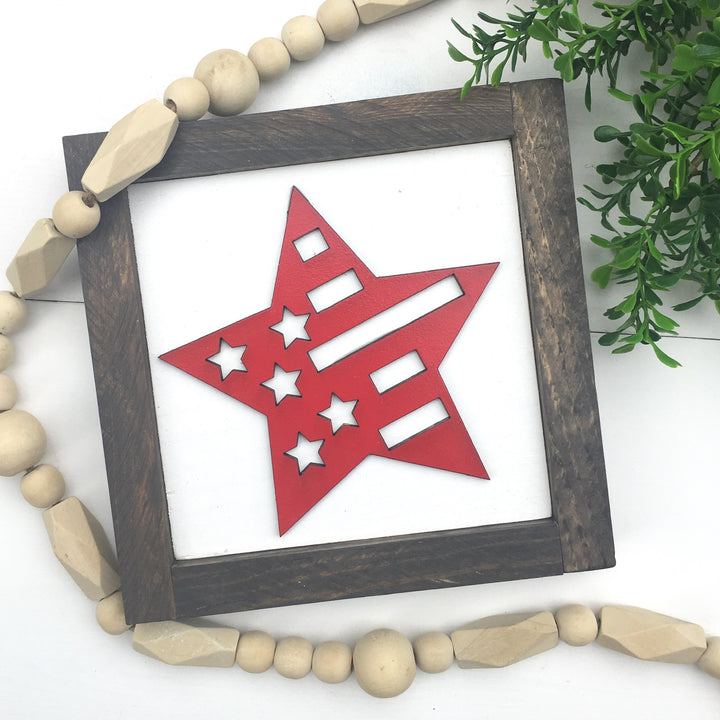 Independence Day Star Framed Wood Sign