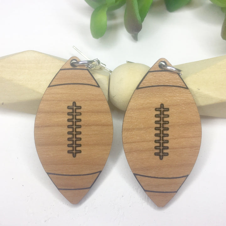Football Cherry Wood Dangle Earrings