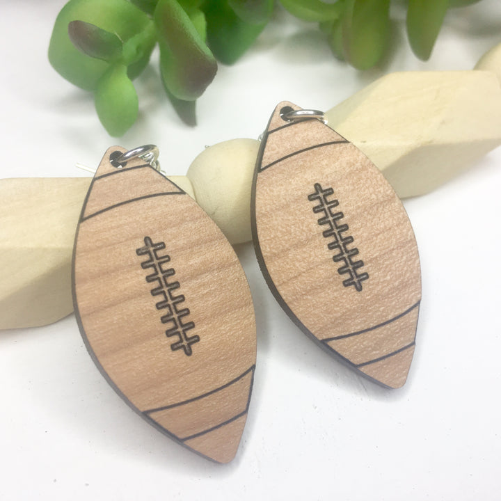 Football Cherry Wood Dangle Earrings - Wholesale