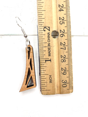 Dangle Geometric with Lines Cherry Wood Dangle Earrings - Wholesale