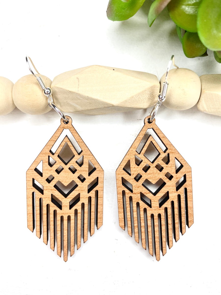 Art Nouveau Wood Dangle Earrings