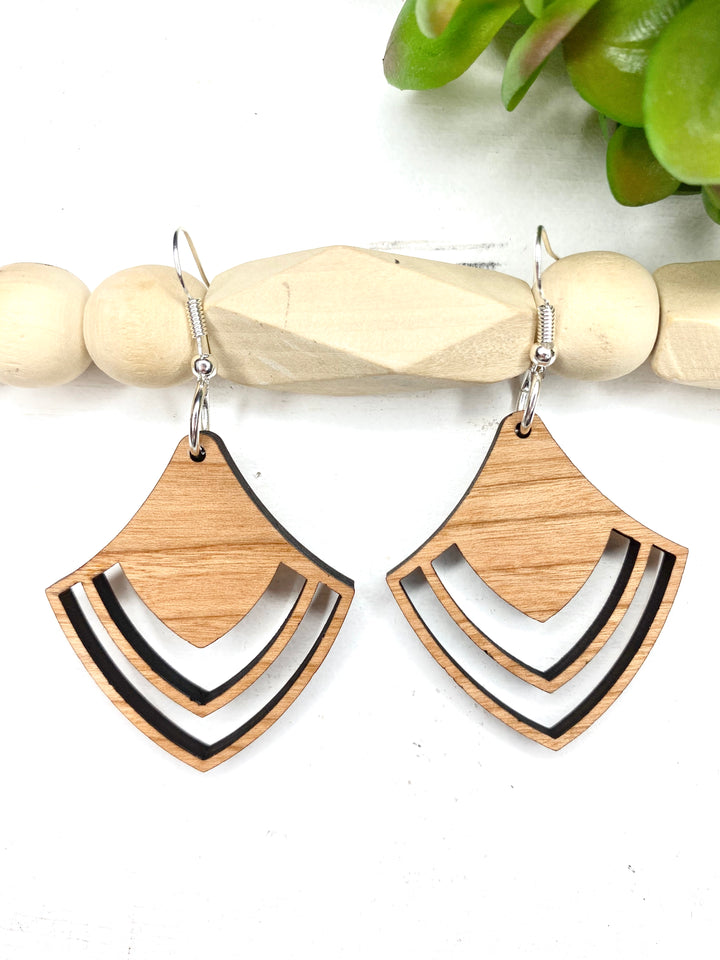 Geometric Fan Cherry Wood Dangle Earrings