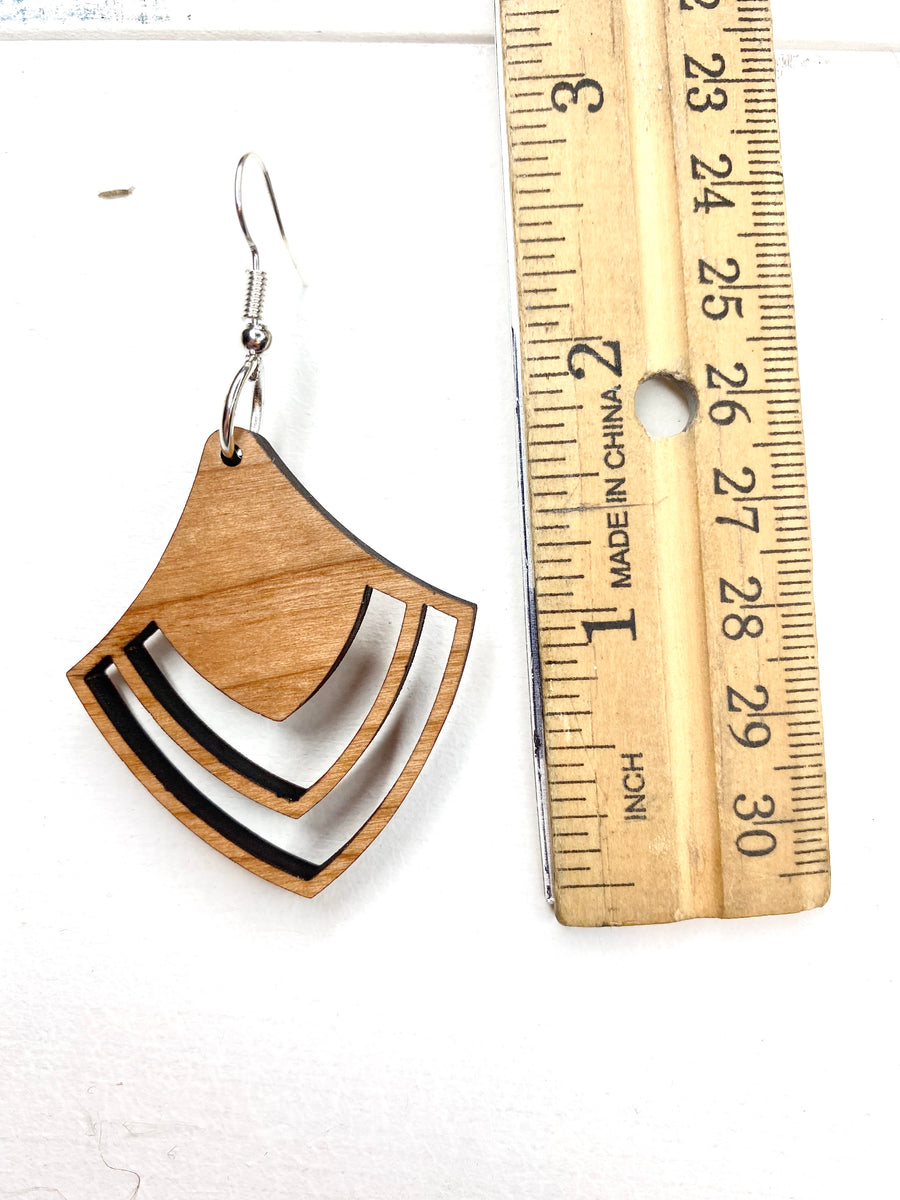 Geometric Fan Cherry Wood Dangle Earrings