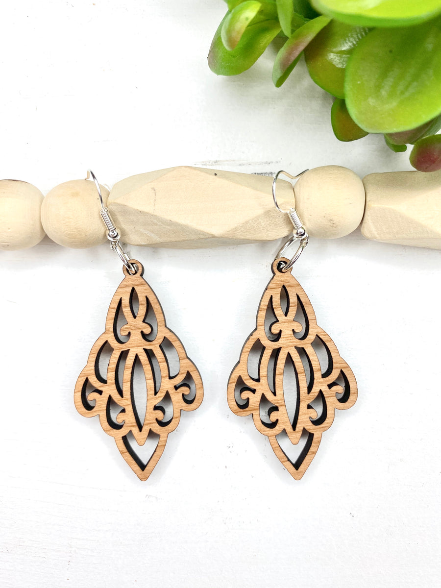 Chandelier Cherry Wood Dangle Earrings