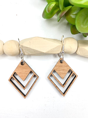 #1 Make It & Claim It Art Deco Diamond Cherry Wood Dangle Earrings