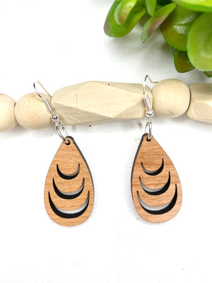Tribal Teardrop Cherry Wood Dangle Earrings