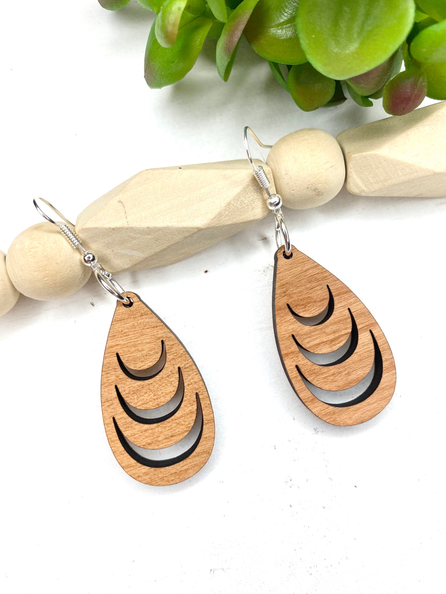 Tribal Teardrop Cherry Wood Dangle Earrings - Wholesale