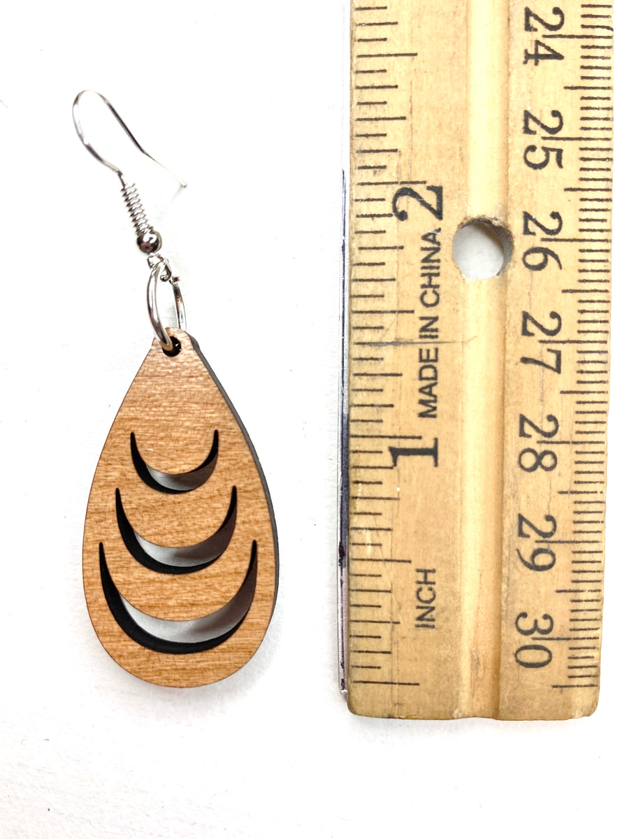 Tribal Teardrop Cherry Wood Dangle Earrings - Wholesale