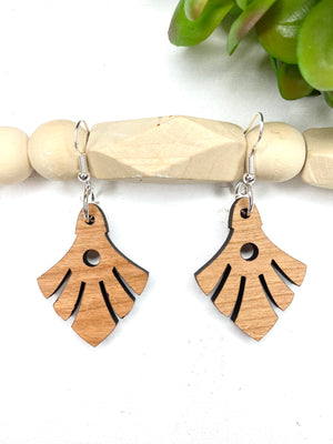 Art Deco Fan Wood Dangle Earrings