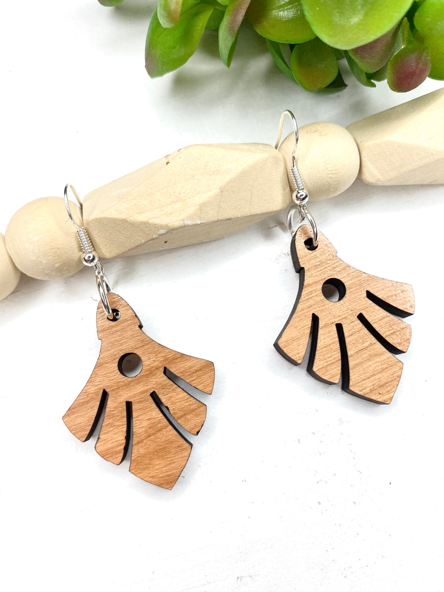 Art Deco Fan Wood Dangle Earrings