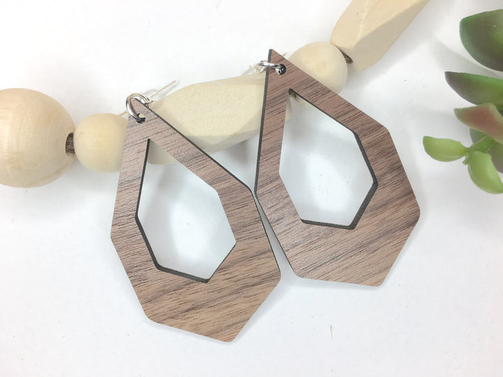 Laser Cut Walnut Wood Earrings