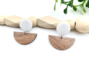 Half Circle Crop Earrings Walnut and White Acrylic