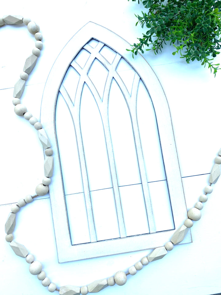 Unpainted Gothic Window Cut Out - Wreath Not Included