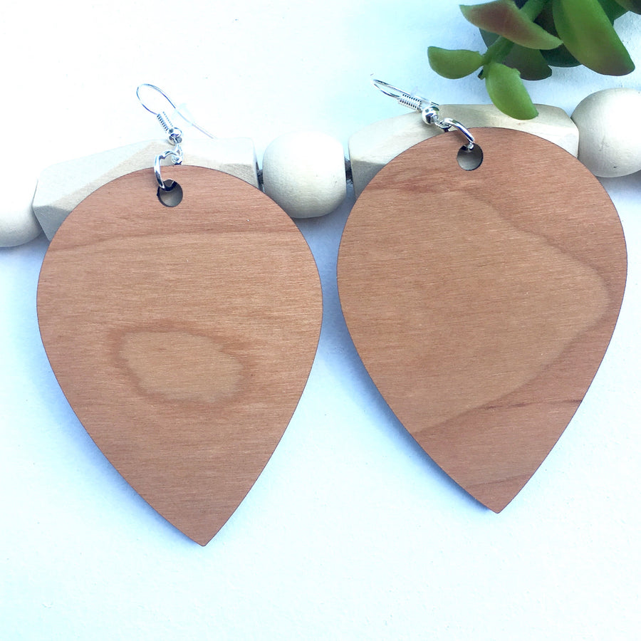 Large Upside Down Teardrop Earrings Dangle Wooden Earrings Cherry Gift for Sister Trendy Lightweight Earrings - Wholesale