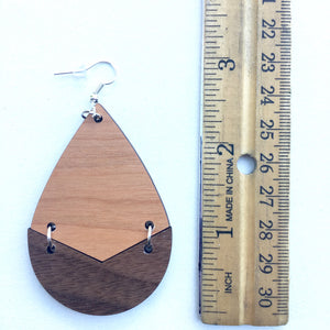 Large Teardrop Earrings Dangle Wooden Earrings Cherry and Walnut Birthday Gift for Sister Trendy Earrings