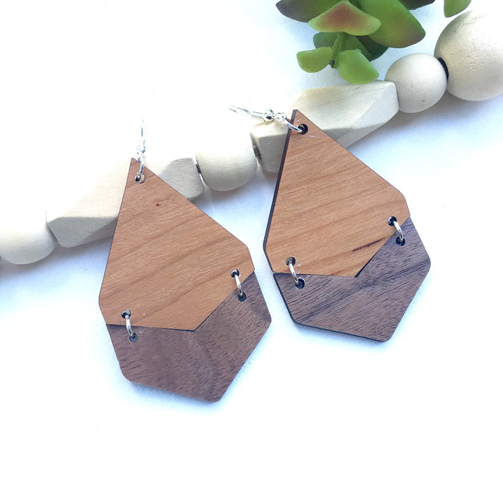 Cherry and Walnut Geometric Dangle Earrings, Drop Light Weight Earrings, Jewelry Gift for a Woman Birthday Thank You - Wholesale
