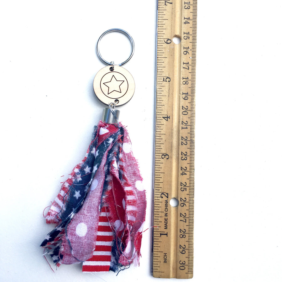 Fabric Tassel Keychain Key Fob Red White Blue Purse Charm Keys for Home Gift for Teacher Birthday Gift Idea