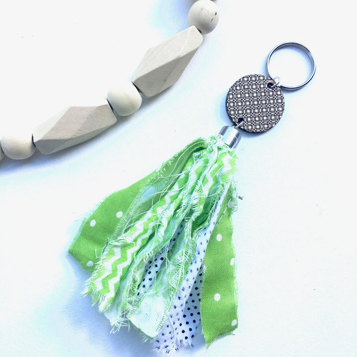 Fabric Tassel Keychain Key Fob Green Purse Charm Keys for Home Gift for Teacher Birthday Gift Idea