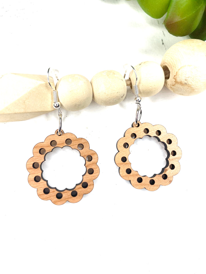 Circle Boho Wood Cut Out Earrings - Wholesale