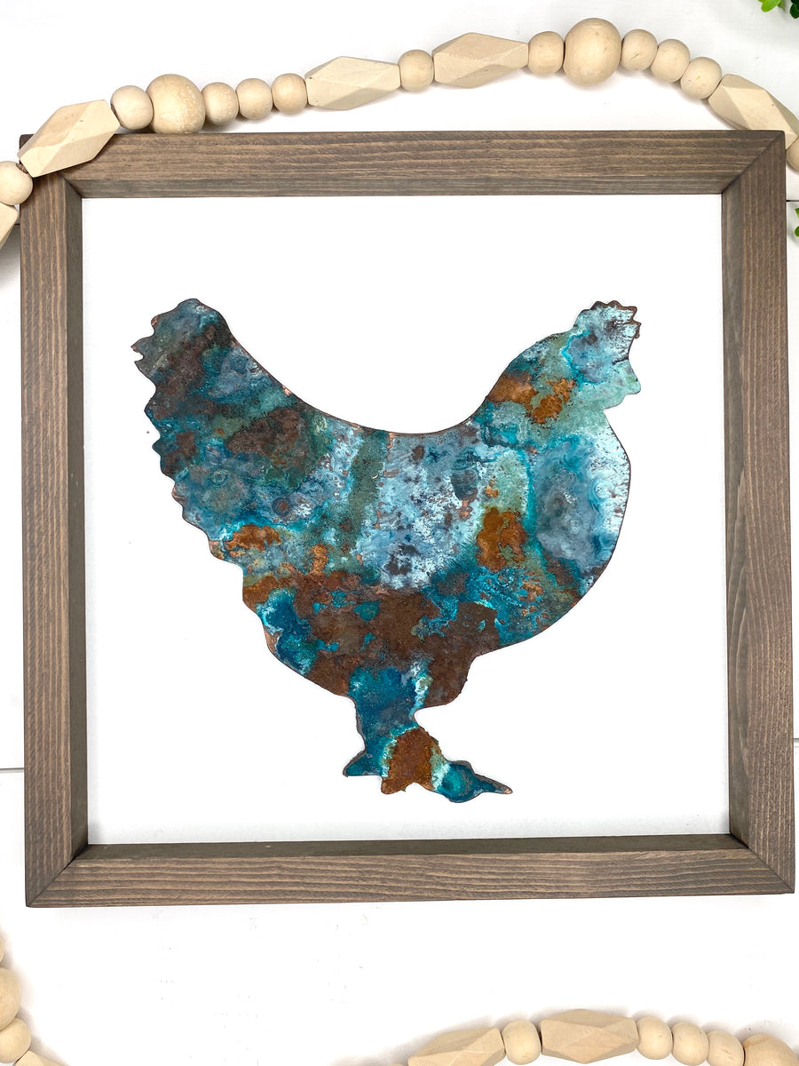Rustic Chicken Sign, Framed Rusted Farmhouse Sign, Country Kitchen Decor, Chicken Lover, Farm Decor, Gift for Hobby Farm
