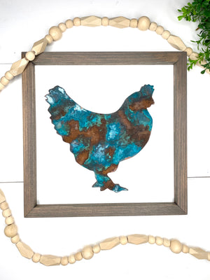 Rustic Chicken Sign, Framed Rusted Farmhouse Sign, Country Kitchen Decor, Chicken Lover, Farm Decor, Gift for Hobby Farm