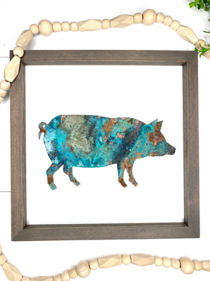 Rustic Pig Sign, Framed Rusted Farmhouse Sign, Country Kitchen Decor, Pig Lover, Farm Decor, Gift for Hobby Farm