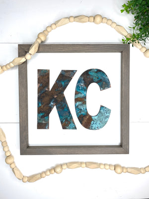 Rustic Kansas City Sign, Framed Rusted Farmhouse Sign, Country Kitchen Decor, Farmhouse Gallery Wall, KC Missouri Sign