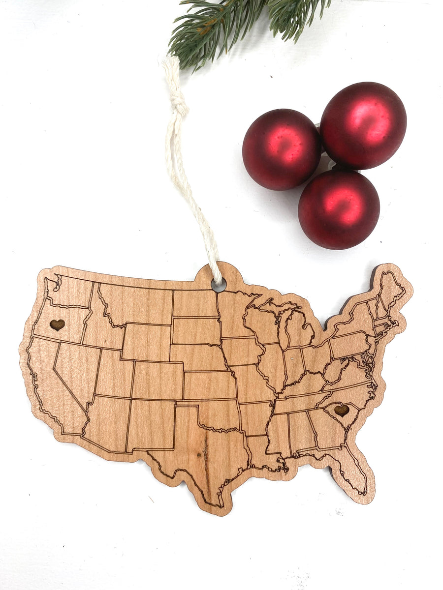 US Map Christmas Ornament