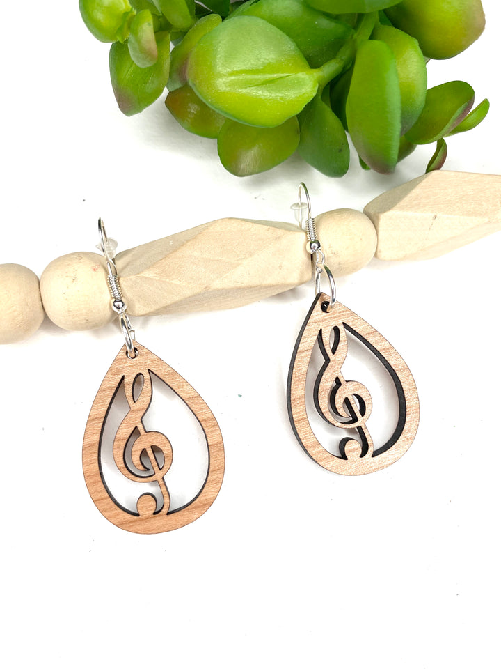 Musical Treble Clef Wood Earrings