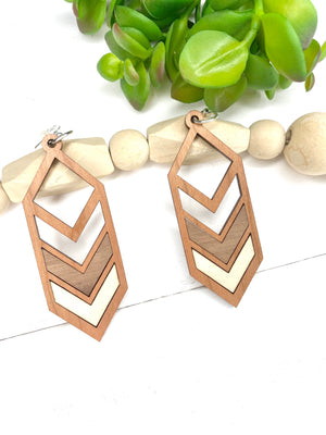 Chevron Arrow Dangle Drop Wood Earrings - Wholesale