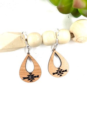 Southwest Teardrop Cut Out Wood Earrings - Wholesale