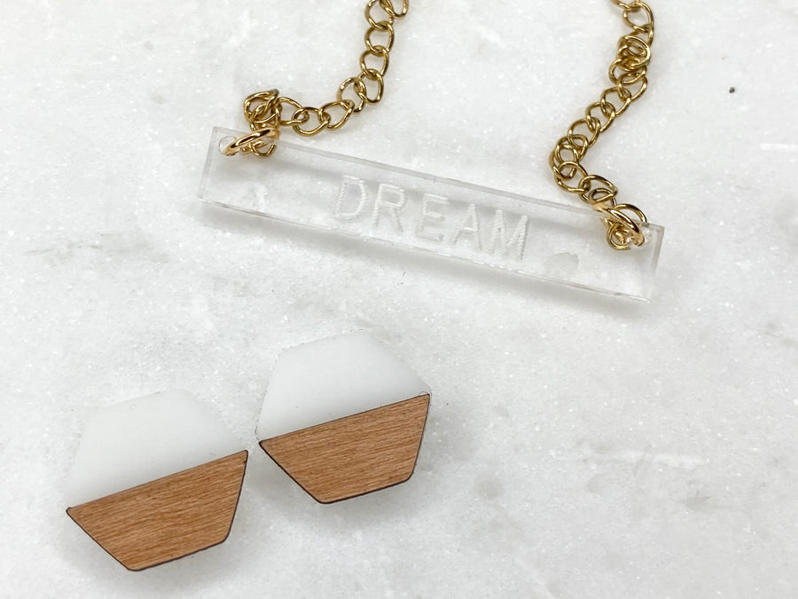 Christmas Earrings and Acrylic Bar Necklace - Dream