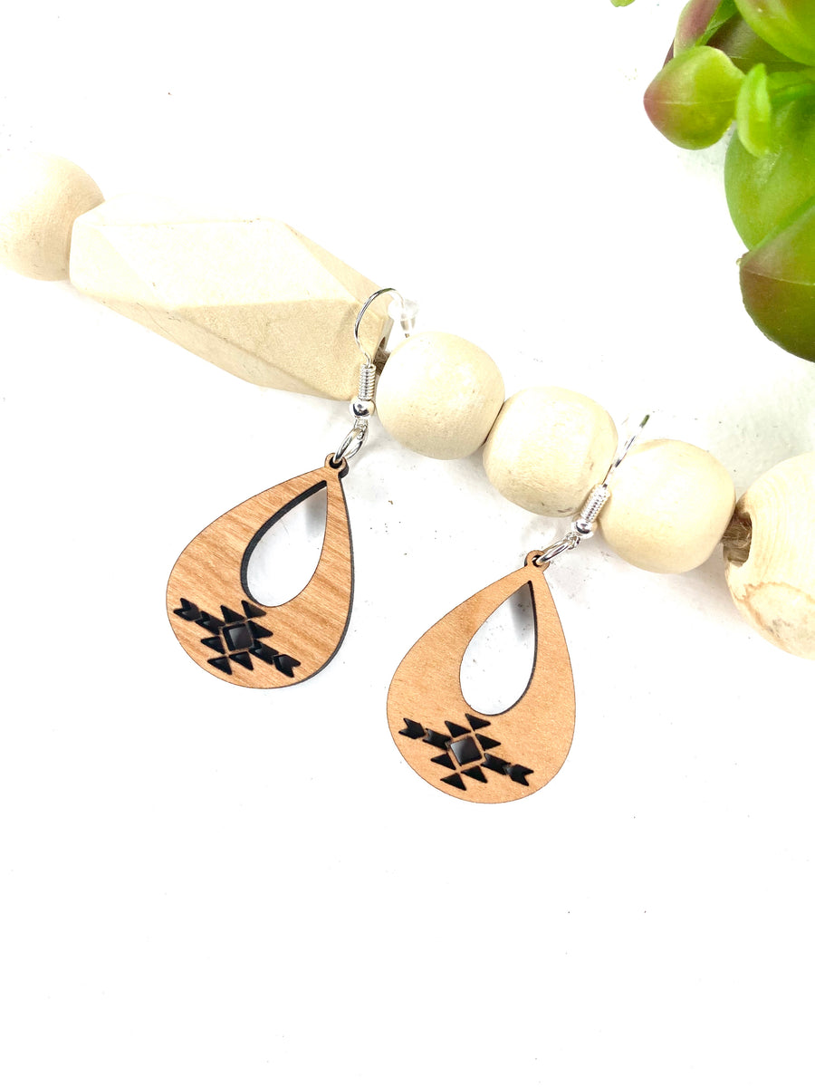 Southwest Teardrop Cut Out Wood Earrings - Wholesale