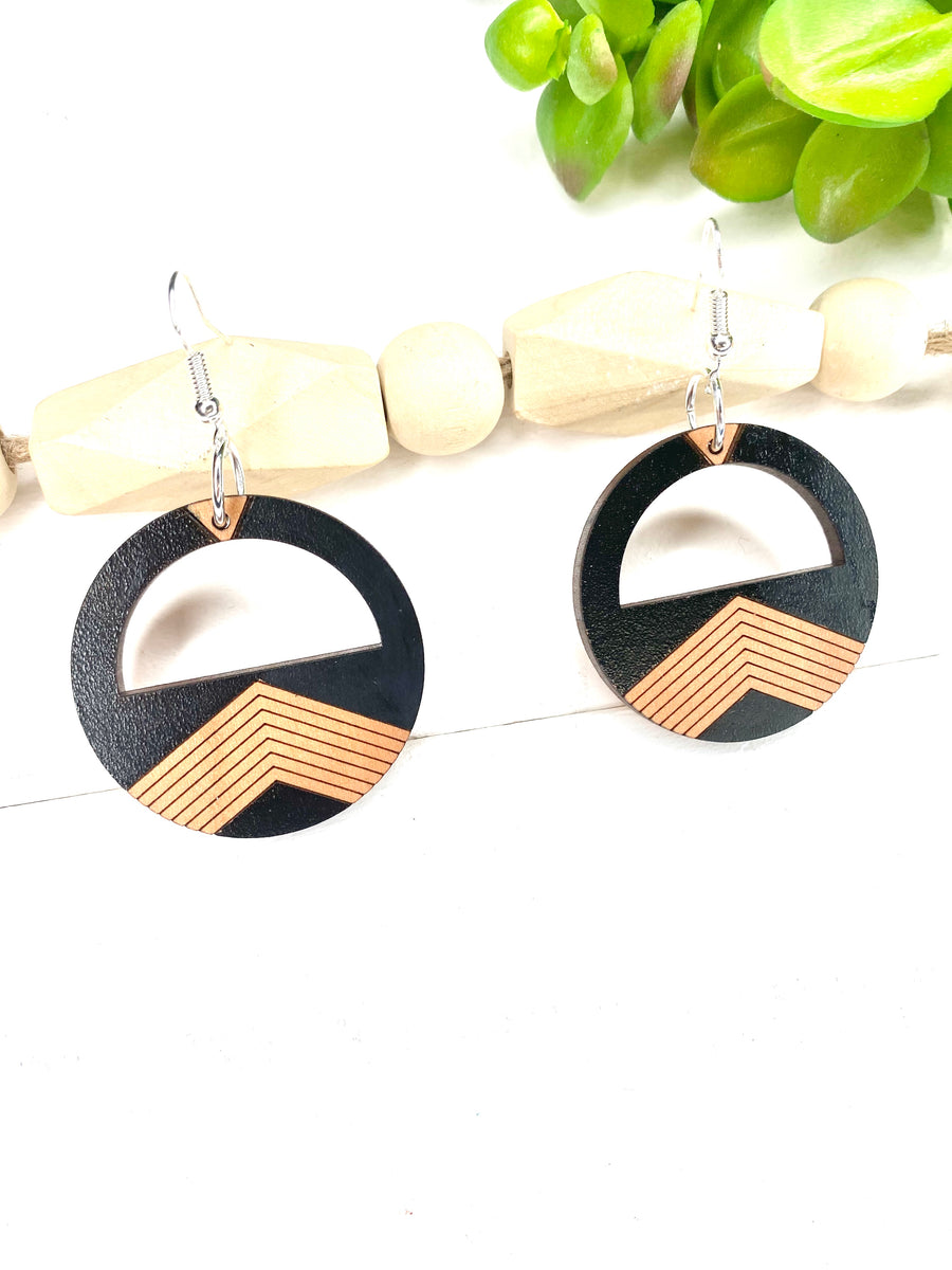 Black and Brown Circle Geometric Earrings - Wholesale