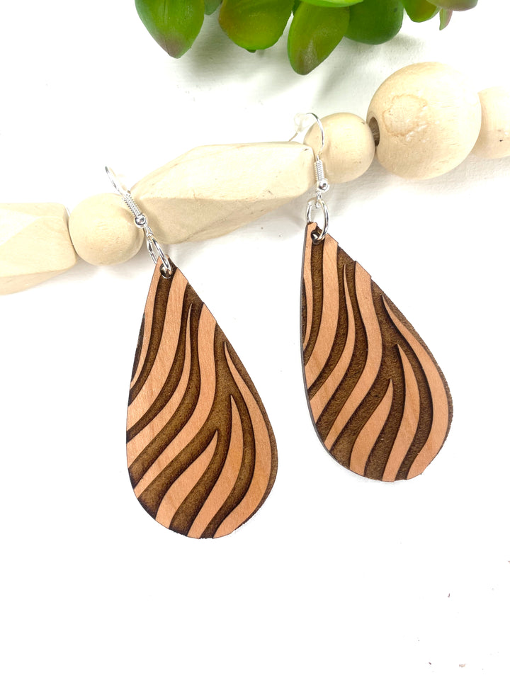 Tiger Stripe Dangle Wood Earrings