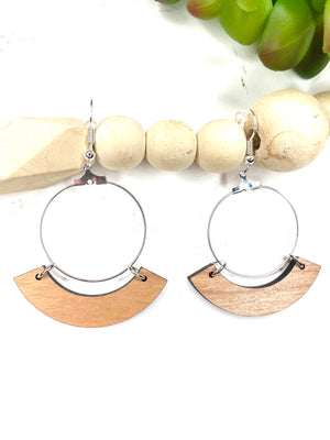 Metal Circle Wood Dangle Cut Out Earring - Wholesale