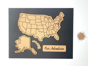 Cork US Travel Map w/Pins - 11x14 Ready to Frame
