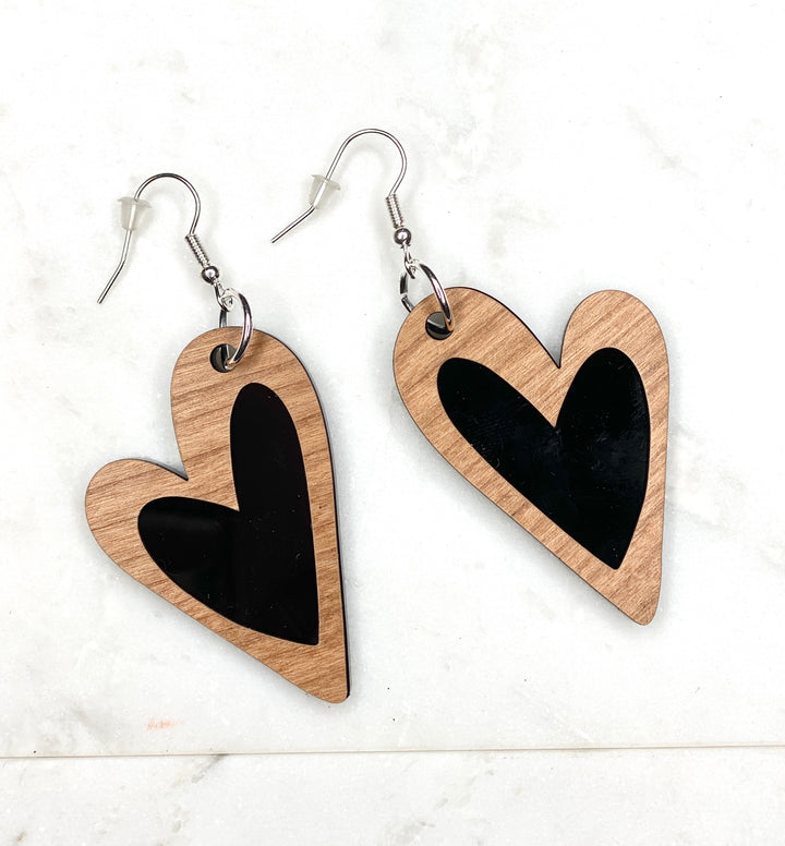 Black Acrylic Heart Earring - Wholesale