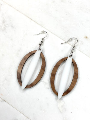 Walnut Oval Earring with White Bar - Wholesale