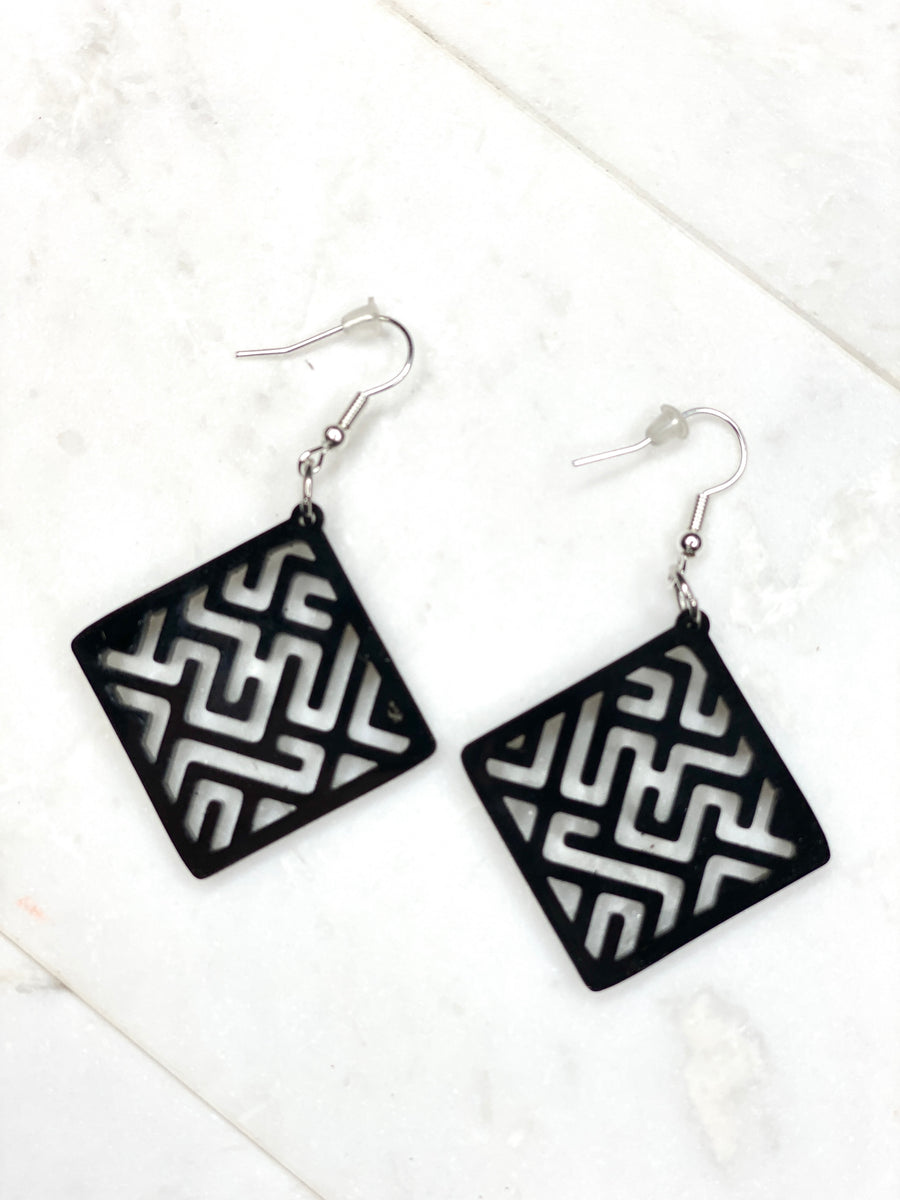 Black Square Maze Earrings