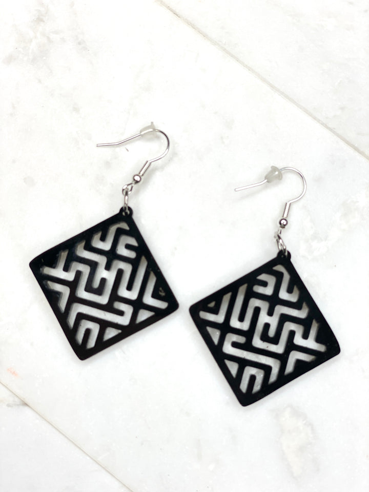 Black Square Maze Earrings - Wholesale