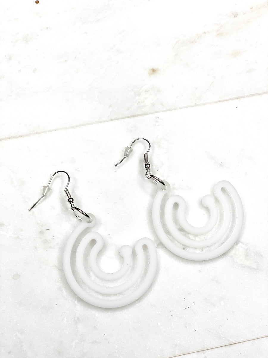White Infinity Circle Earrings