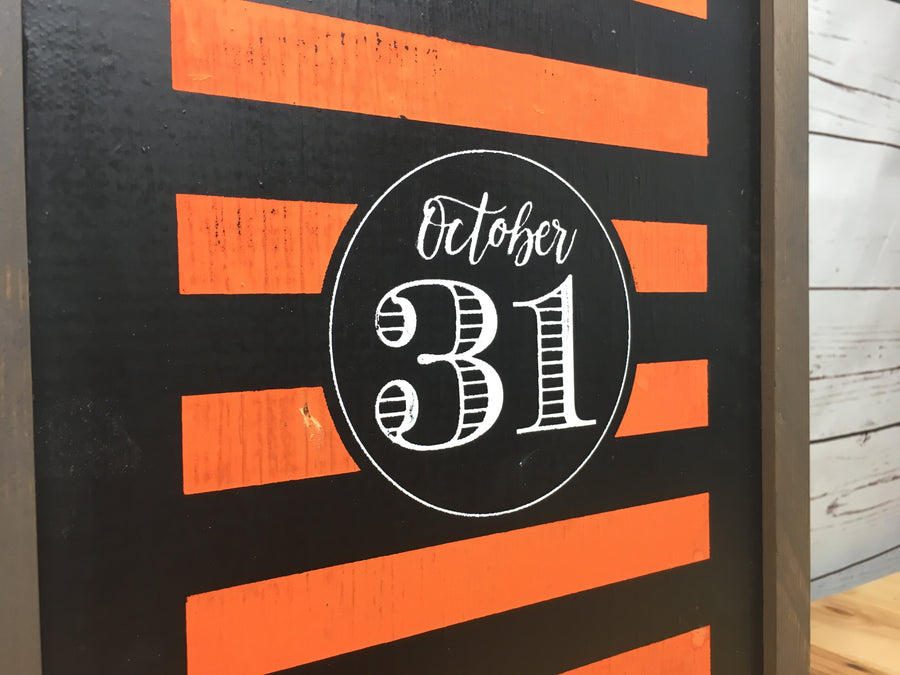 October 31 Halloween Sign, Orange on Black