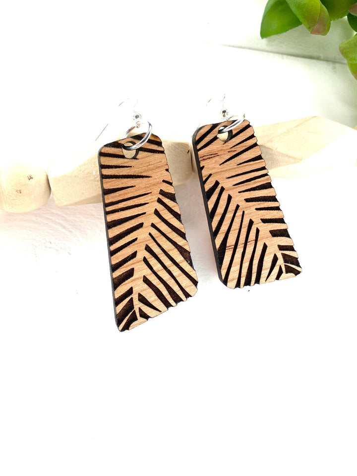 Tropical Leaf Dangle Wood Earring - Wholesale