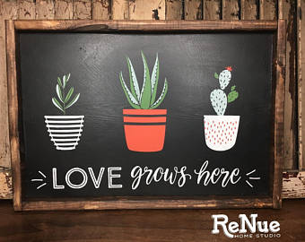 Millennial, Succulents, Cactus Wall Art, Love Grows Here